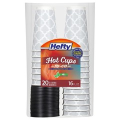Hefty Disposable Hot Cups with Lids, Leak-Resistant Disposable, 16 Oz, 20 Count