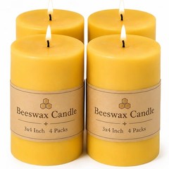 Mosroad Candles Pillar 3X4 Inch 4 Pack Non Toxic Bees Wax Candle For Home Decor