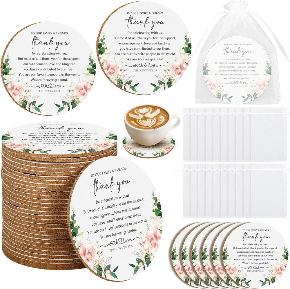 200 Pcs Wedding Favors for Guests Floral Cork Coasters Bulk Bridal Shower Thank