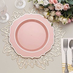 30 DUSTY ROSE 10.5″ Round Plastic Dinner Plates GOLD Scalloped Rim Events