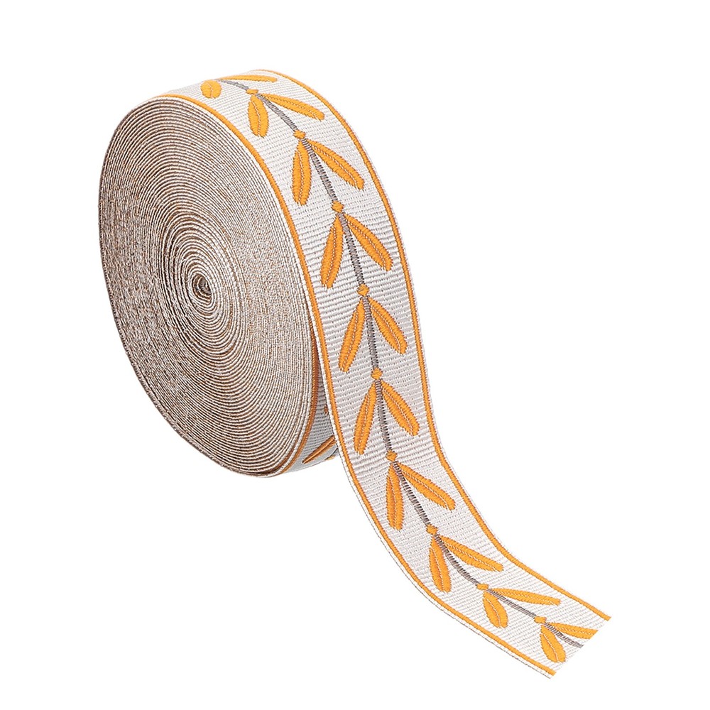 Leaf Pattern Jacquard Ribbon Trim, 1.2»× 10 Yard Polyester Jacquard, Orange