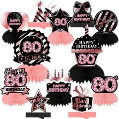 Happy 80th Birthday Rose Gold and Black Table Honeycomb Centerpieces Balloons…