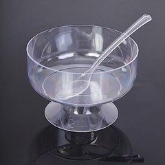 24 CLEAR 6 oz Crystal Plastic Footed Dessert CUPS SPOONS Party Event Decorations