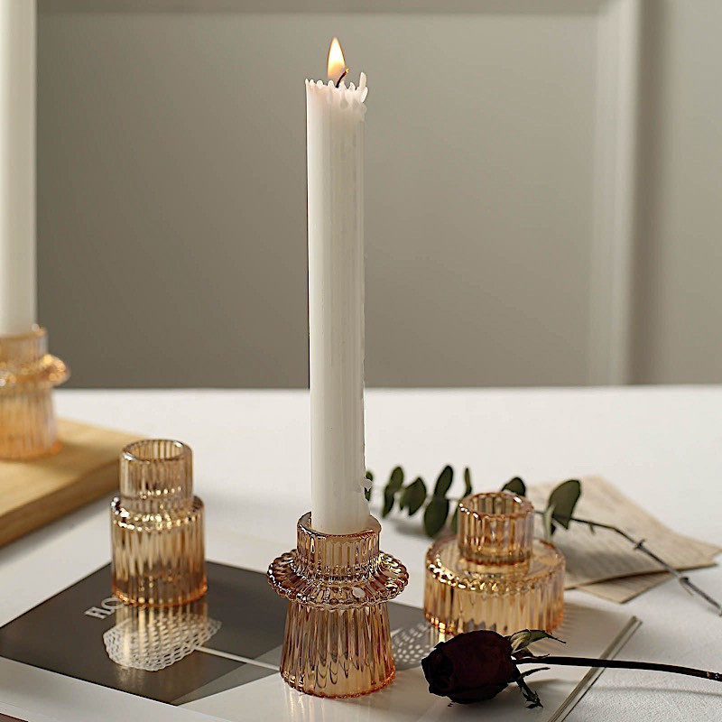 GOLD 6 Round 3″ Mini Ribbed Glass Taper CANDLE HOLDERS Centerpieces Party Events