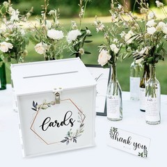 White Wedding Card Box with Lock, PVC Gift Card Box for Wedding Reception, Eu…