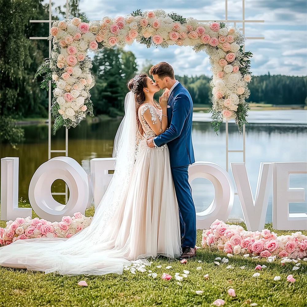 Sturdy Double-Bar Metal Wedding Arch Outdoor Garden Wedding Celebration Backdrop
