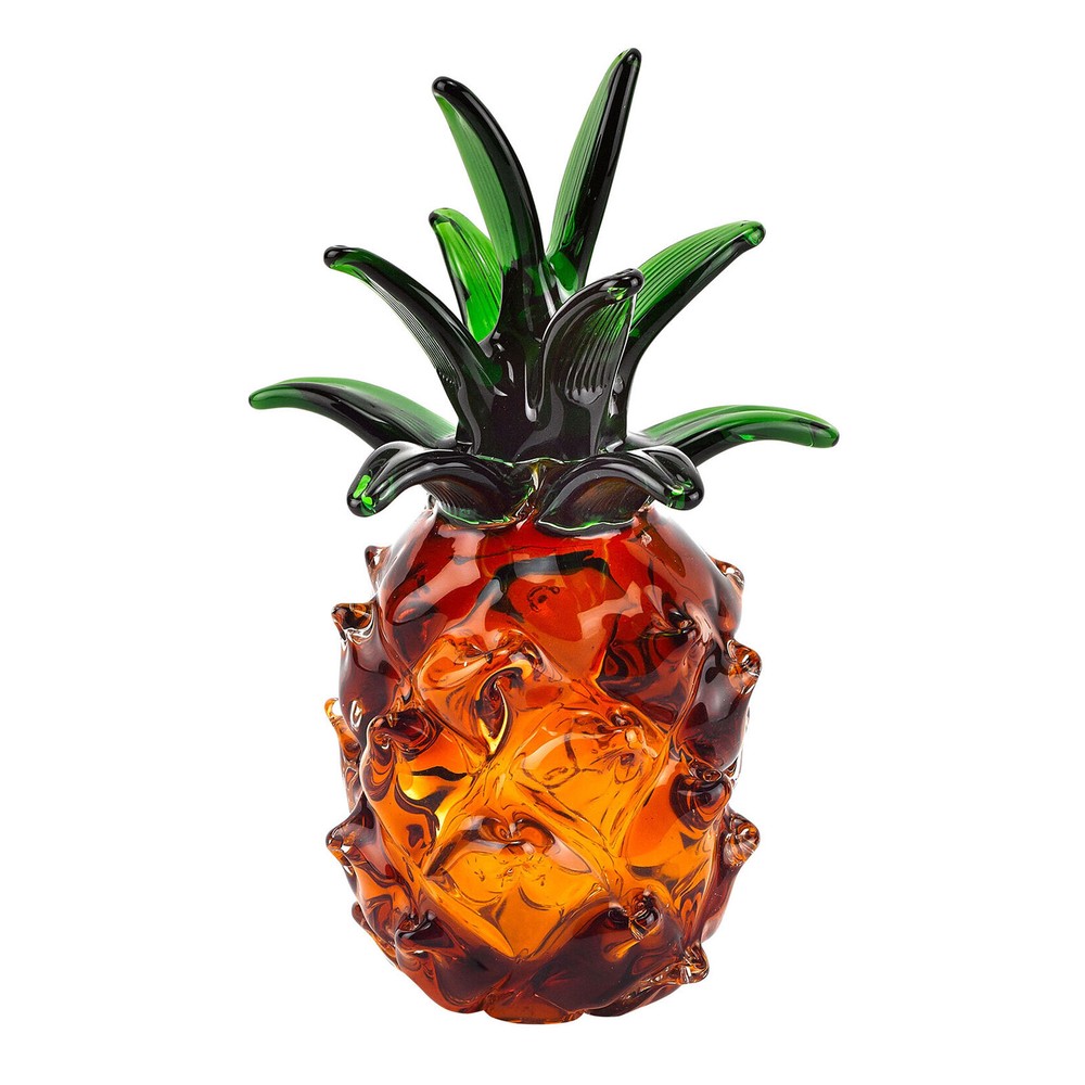 Modern Murano Style Art Glass Colorful Centerpiece Glass Pineapple, 8 Inches