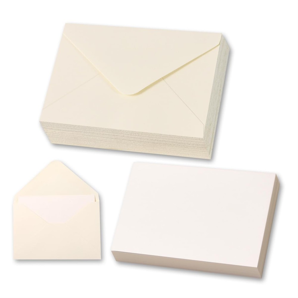 50 Sets Cream Mini Envelopes 4 x 2.7 inches, 50 & Cards – White