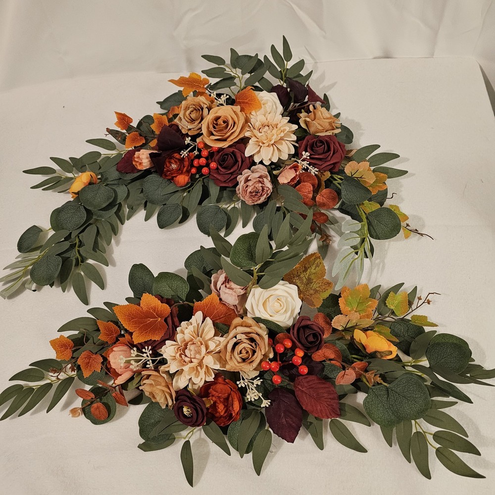 Ling’s Moment Fall Floral Swags Garlands Autumn Wedding Burgundy Rose Berries