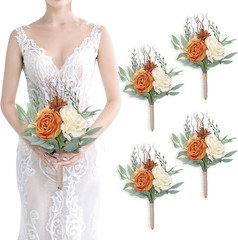 Burgundy & Orange Bridesmaid Bouquets – 10 Pcs Wedding Flower Set