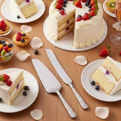 2 PCS Wedding Cake Knife and Server Set, Silver Cake Cutting Set, Vintage Eng…