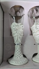 Wedding Champagne Toasting Flute Glasses with Bling Bow/Pearls Glitter Stems New