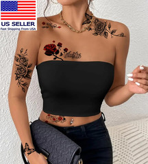 32Pcs Red Temporary Rose Flower Arm & Leg Tattoo Stickers, Sexy Stripper Chest &