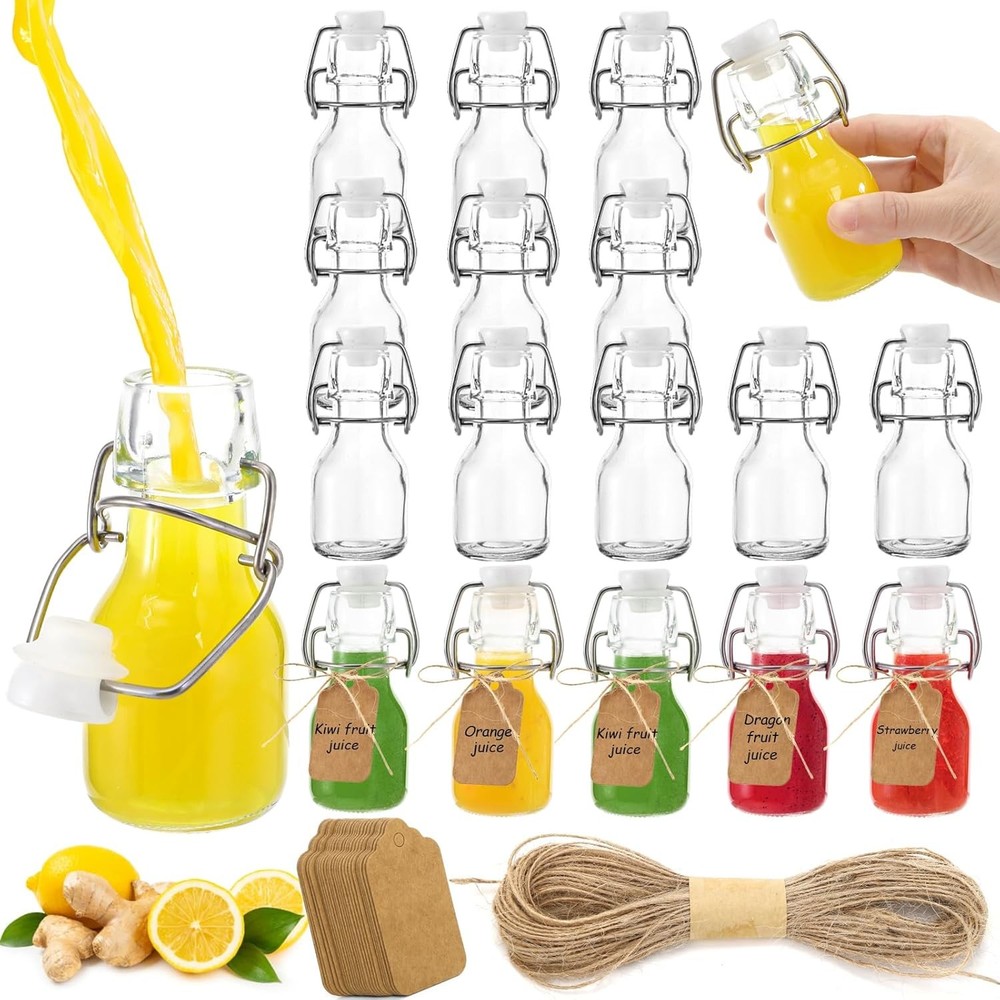 Kingrol 30 Pack 2 oz Swing Top Glass Bottles, Small Bottles with Clear