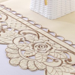 Table Runner Mat Tablecloth Tassel Flower Embroidery Beige Rose 40x150cm