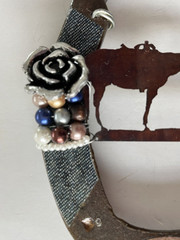 Western Wedding Metal Horseshoe Blue Denim Cowboy Couple Ringbearer/Wallhanging