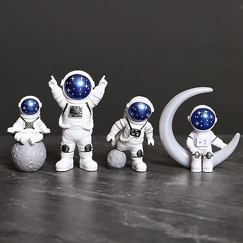 White Astronaut Statues Set of Spaceman Sculpture Figurines Outer Space 4 Blue