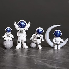 White Astronaut Statues Set of Spaceman Sculpture Figurines Outer Space 4 Blue