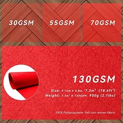 Red Carpet Runner for Party, 2.6X30 ft, 130 GSM Felt Non-Woven Fabric,