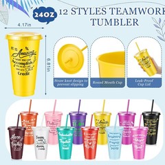 12 Sets/48 Pcs Appreciation Gifts for Employee, 24oz Inspirational Plastic Cups