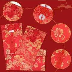 4 Pieces Silk Red Envelope Chinese Pocket Lucky Money Hong One Size,
