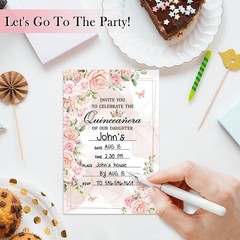 ZSHFMY Birthday Invitations Cards For Girls, Quinceanera 4×6 inches, pink