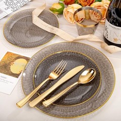 175pcs Black Gold Plastic Plates – Black Black and Gold 175 Pieces (25 Guests)