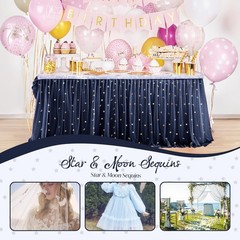 Horbaunal Navy Blue Glitter Tulle Fabric Rolls 3 Yards, Blue-star&moon