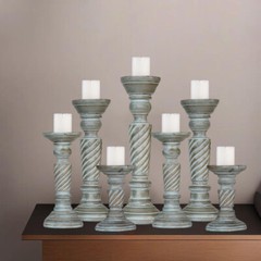 Eco-Friendly Handmade Traditional Mango Wood Set Of Seven Pillar Candle Holder