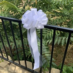 Large White Wedding Pull Bows with Long Tulle 6 Count (Pack of 1),