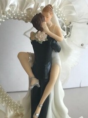 Western Honeymoon Night, Pearl, Heart Ivory and Silver Cake Top
