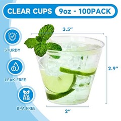 9 oz Clear Plastic Cups 100 packs, Disposable Plastic clear 9 oz 100 pack