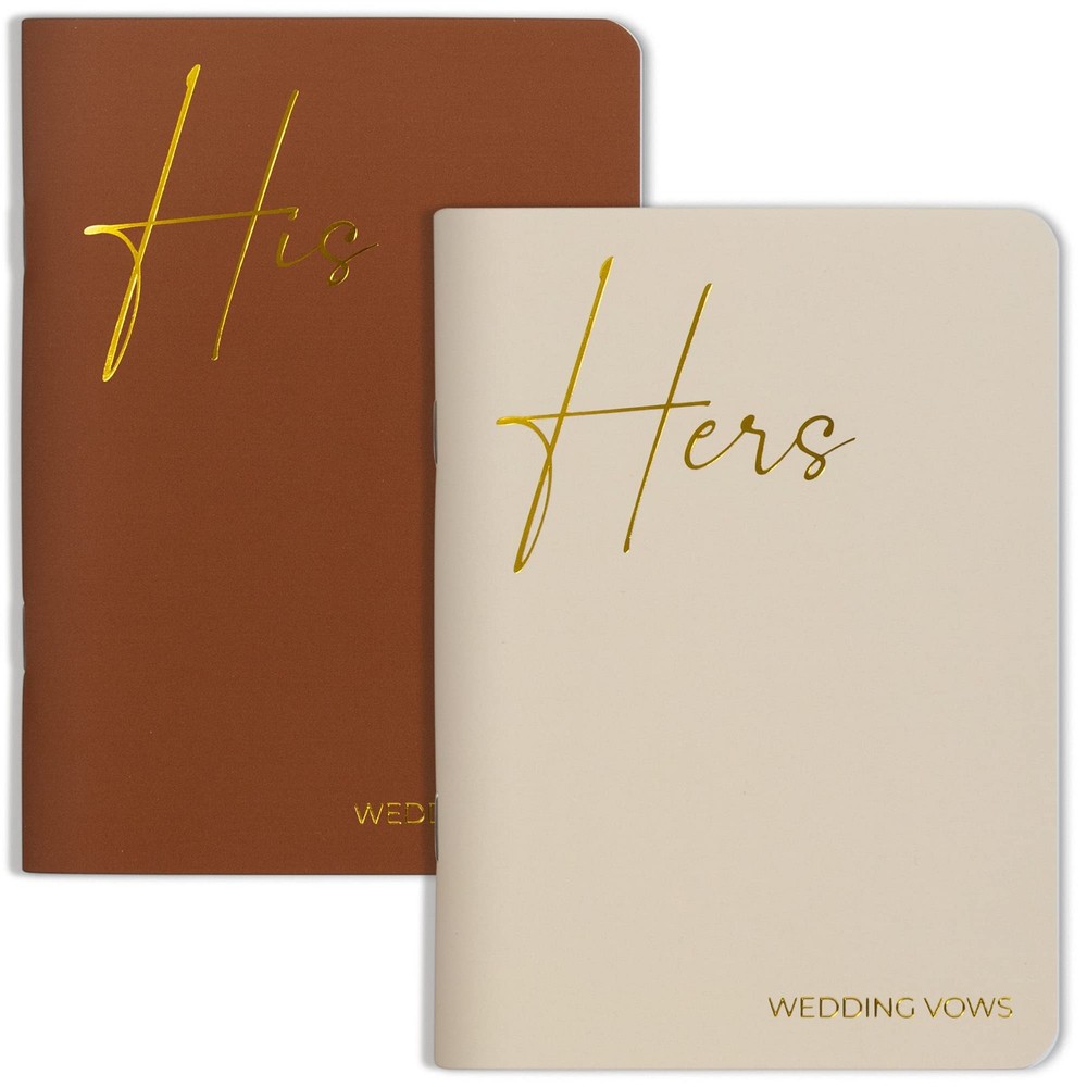 Terracotta Beige Wedding Vow Books Gold Foil His and Hers Set