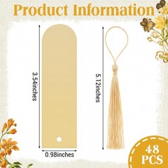 48 PCS Gold Mirror Acrylic Place Cards Tassels 3.6×1 Inch DIY Blanks Wedding