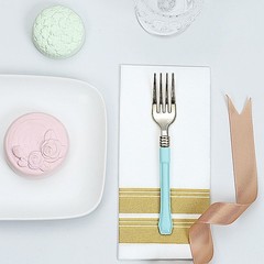 Metallic Gold Forks with Blue Handle Wedding Dinner Party Disposable Tableware