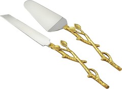 Elegant 13-Inch Golden Vine Cake Knife Set – Luxurious Silver & Gold Finish
