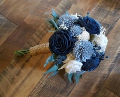 Dusty Blue Navy Sola Wood Bridal Bouquet Artificial Wedding Flowers Bridesmaid