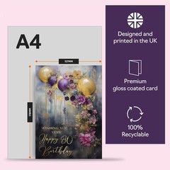 Beautiful Gold 80th Birthday Cards for Women Men – Golden Party Balloons – El…