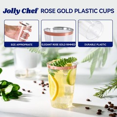 JOLLY CHEF 100 Pack Rose Gold Plastic Disposable Cups, 12 oz 12 oz,