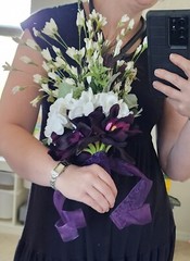 Bridal Bouquet Purple Orchids White Flowers Purple Feathers
