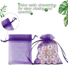 100pcs Little Organza Bags 3 x 4 inch, Purple Mesh Bags Drawstring Pouches for J