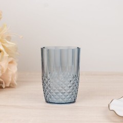 6 DUSTY BLUE 16 oz Crystal Cut Plastic DRINKING GLASSES Tumblers Party