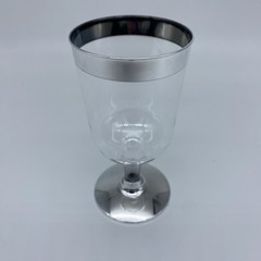 12 Plastic SILVER Rimmed CLEAR WINE GLASSES CUPS Disposable Party Home