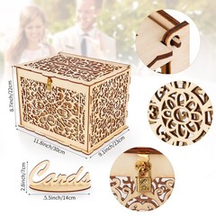 Hooqict DIY Wedding Card Box with Lock Large Rustic Wood Wedding Gift Money B…