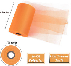 Orange Tulle Fabric Roll 6”by 100 Yards (300 ft) Soft Tulle Spool for DIY Crafti