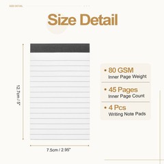 4 Pcs Writing Note Pads, 3 x 5 Inch A7 Lined Refill Paper, White