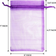 25PCS Purple Organza Bags 5X7 Inches, Sheer Mesh Jewelry Pouches, Organza Gift B