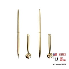 GANPUB 2Pcs Gold Pen & Pen Stand Round Pen Holder Signing Set Metal Attached