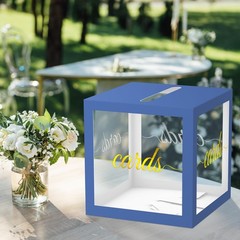 8.7 Inch Navy Blue Clear Gold Card Box Wedding Reception Money Holder Birthday