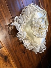 Ring Bearer Pillow Heart Lace Satin Ribbon Ceramic Flower Floral w/ Box